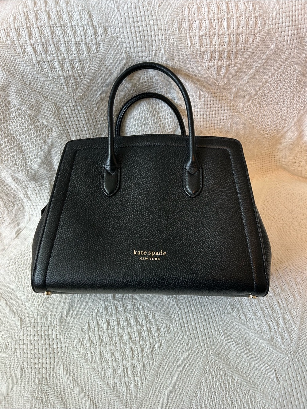 Kate Spade Black Pebbled Leather Satchel with Gold Logo